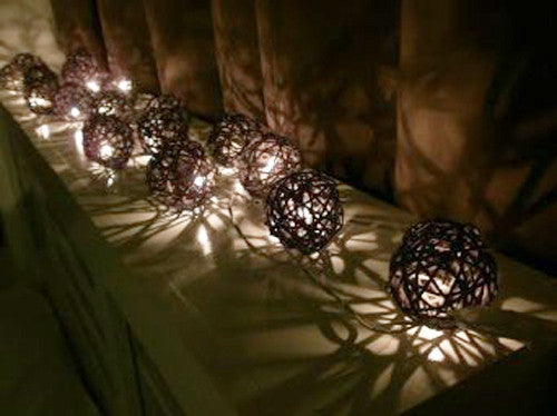 Set of Black 5cm Rattan Cane 20 Ball Battery Powered 3m String Lights Christmas Gift Home Wedding Party Bedroom Decoration Table Centrepiece
