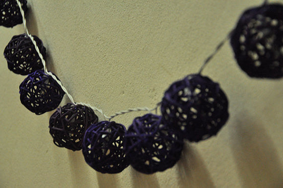 Set of Black 5cm Rattan Cane 20 Ball Battery Powered 3m String Lights Christmas Gift Home Wedding Party Bedroom Decoration Table Centrepiece