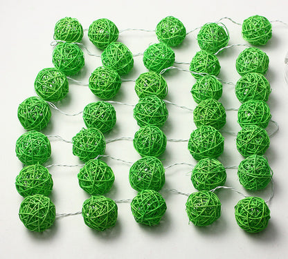 Set of Green 5cm Rattan Cane 50 Ball Battery Powered LONG 5m String Lights Christmas Gift Home Wedding Party Bedroom Decoration Table Centrepiece