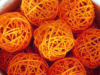 Set of Orange 5cm Rattan Cane 20 Ball Battery Powered 3m String Lights Christmas Gift Home Wedding Party Bedroom Decoration Table Centrepiece