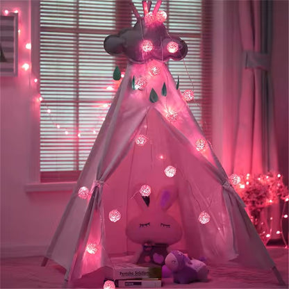 Set of Pink 5cm Rattan Cane 20 Ball Battery Powered 3m String Lights Christmas Gift Home Wedding Party Bedroom Decoration Table Centrepiece