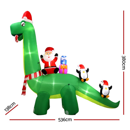 Inflatable Santa Dinosaur 3.8M Illuminated Decorations