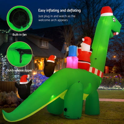 Inflatable Santa Dinosaur 3.8M Illuminated Decorations