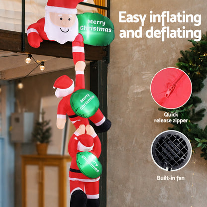 Jingle Jollys Christmas Inflatable Climbing Santa 2.5M Height LED Decorations Illuminated