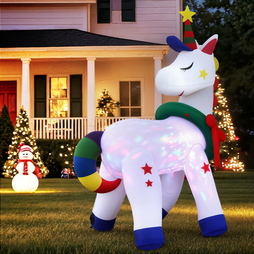 Jingle Jollys Christmas Inflatable Unicorn 1.8M Tall Outdoor Decorations Illuminated